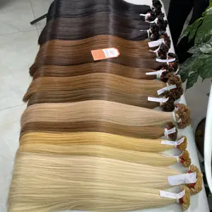 Extensões de cabelo 100% cru com ponta plana de queratina, cabelo alisado super duplo desenhado, fornecedor atacadista de fábrica do Vietnã