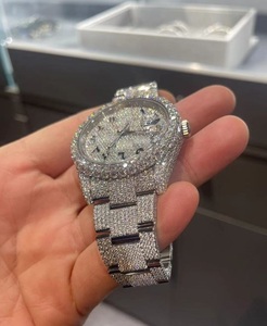 Montre en acier inoxydable avec mouvement à quartz Ronda Calibre, bracelet en cuir italien de luxe, mode business, VVS Moissanite 46MM - Product Image 3