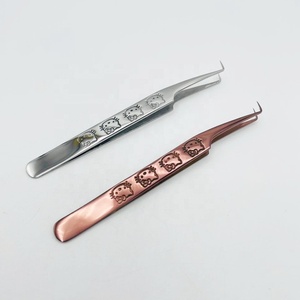 Pinzas de pestañas de 90 grados de oro rosa y plata Pinzas de extensión de pestañas Hello Kitty sostenibles de acero inoxidable de alta calidad - Product Image 3