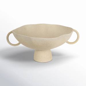 Mercana Radka Beige texturé grand piédestal en métal bol décoratif en aluminium moulé Design organique décor à la maison - Product Image 4