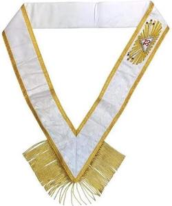 Cinturón de la 33ª Altaescolaridad Masónica con Cruz de Rosa, flecos dorados, excelente calidad, hermosa cinta blanca - Product Image 4