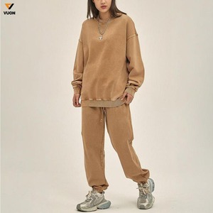 New Fashion Customized Logo Crew Neck 2 Piece <b>Joggers</b> Pants Set for <b>Women</b> <b>Fleece</b> Lined Long Sleeve Crew Neck Top Sweat Suit Sets - Product Image 5