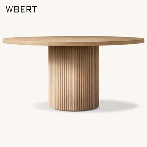 Wbert Bắc Âu wabi-sabi bàn gỗ rắn tròn hiện đại đơn giản màu nâu bàn ăn pháp retro bàn tròn - Product Image 2