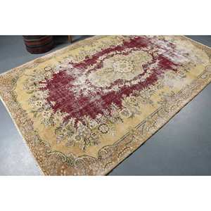 Classique Rouge Jaune Vintage Tapis Turc 5.8X9.2 ft Grande Surface Patchwork Motif Laine avec Support En Latex pour Couloir Chambre - Product Image 2