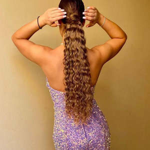 Extensions de cheveux humains bouclés crépus à clipser, blond cendré # 18a Body Wave Water Wave Yaki Style - Product Image 3