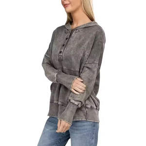 Sweat-shirts personnalisés en coton lourd délavé à l'acide, effet délavé au soleil, peinture éclaboussée, streetwear, anti-boulochage, respirant, pour femme - Product Image 5