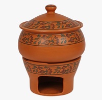 Hand bemalte Keramik-Chafing Dish im Terrakotta-Stil mit Kerzen ständer