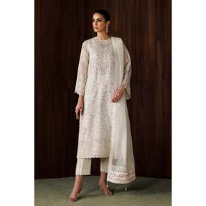 Embroidered Cotton Chiffon <b>Net</b> <b>Fabric</b> UF-4440 Three-Quarter Sleeve Top for Spring/Summer - Product Image 1