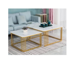Table basse tendance de qualité supérieure avec plateau en marbre noir et table basse à pieds dorés à faible coût - Product Image 5