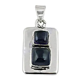 Colgante Geométrico de Acero Inoxidable Plateado con Incrustaciones de Zafiro Azul, Estilo Clásico Unisex, Encanto de Rajastán para Regalo - Product Image 1