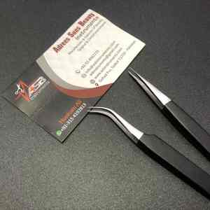 Pinzas japonesas de extensión de pestañas de acero inoxidable, mate negro recubierto de material sostenible, diseño recto y curvo - Product Image 1