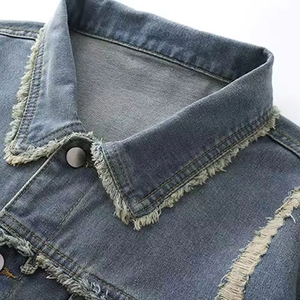 Veste en jean zippée de haute qualité pour homme 100% coton délavé vintage avec col montant et étiquette brodée Style hivernal - Product Image 3