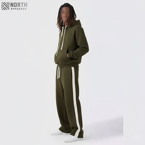 Sweat à capuche zippé épais pour hommes, survêtement à coupe carrée, sweat à capuche à épaules tombantes et pantalon évasé, survêtements 2 pièces, vente en gros - Product Image 3