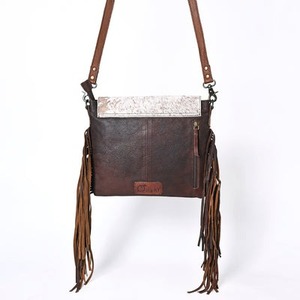 Bolso Bandolera de Cuero Genuino con Flecos para Mujer, Hecho a Mano, Estilo Vintage Occidental, con Piedra Turquesa, Correa Única de Cuero Vacuno, Ligero, para Invierno - Product Image 5