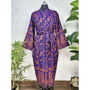 Unisex Yak Wool Robe Geometric Diamond Print Urban Luxury Floral Warm Beige <b>Red</b> and Blue-Green Dyed - Product Image 1