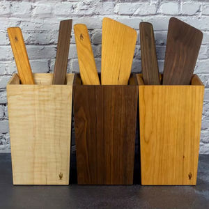 Porte-ustensiles en bois de style rustique pour comptoir de cuisine, bois massif naturel, organisateur de rangement pour ustensiles de cuisine - Product Image 1