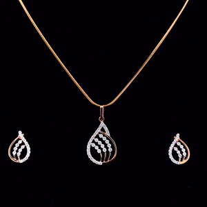 Elegante conjunto de joyas para mujer y regalo personalizable al por mayor elegante colgante de diamante en forma de pera y conjunto de pendientes en oro rosa - Product Image 1