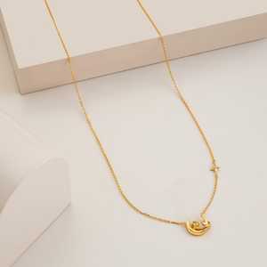 Collar de Plata 92.5 con Baño de Oro 14K y 18K y Oro Rosa, Diseño de Luna Moderno, Cadena de Eslabones para Boda o Regalo 191480 - Product Image 2
