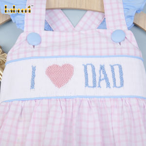 Babeeni 100% coton biologique certifié OEKO-TEX, ignifuge, rose, motif fenêtre, « I Love Dad », smocké à la main, boutons-pression, pour bébé - Product Image 4