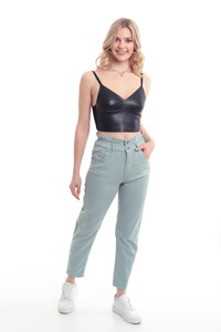 Venta al por mayor personalizado verde menta pantalones vaqueros holgados de las mujeres europeas de cintura alta Casual recto de pierna ancha de algodón transpirable Cargo agujero lavado - Product Image 3