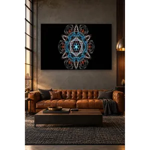 Impression sur toile Mandala Fida Blue Smoke sur fond noir - Product Image 1
