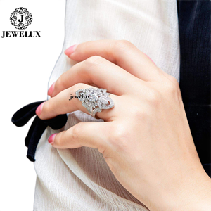 Jewelux Women's 925 Silver Oval Cut Diamond <b>Cocktail</b> <b>Ring</b> Vintage Flower Design Pave Setting Engagement <b>Ring</b> From India - Product Image 4
