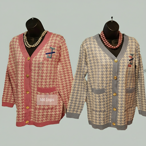 Personalizado Jack y Jill of America 1938 cárdigan bordado suéteres estilo pata de gallo con botones frontales cárdigan universitario - Product Image 1