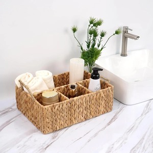 Rectangular divider box with handle Vintage Wicker Storage <b>Basket</b> Natural Water Hyacinth Rectangular Serving <b>Tray</b> - Product Image 5