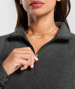 Dark <b>Grey</b> Women's Quarter Zip Fleece <b>Sweatshirt</b> 360GSM Warm Pullover Custom Logo Casual Streetwear Long Sleeve Winter Top - Product Image 5