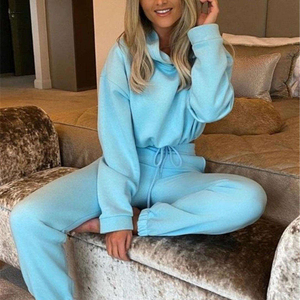 Two Piece Set Customized Logo Fashion Female Sweatpants Pants <b>Hoodies</b> Set Casual Long Track Flare Pant Women Tracksuits Set - Product Image 4