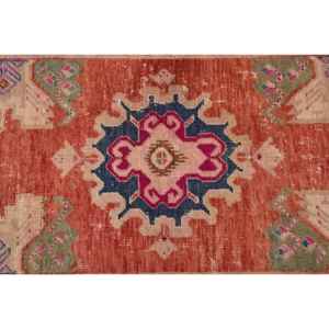 Tapis turc vintage, petit tapis de 1,6x3,6 pieds, tapis aux motifs de plantes et d'arbres orange et bleus - Product Image 3