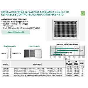 Rejilla y Panel de Ventilación Tecnosystemi de Plástico ABS Blanco con Filtro Extraíble y Marco para Techos Falsos - Product Image 2
