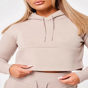 Sudadera con Capucha y Cordón Ajustable para Mujer, 65% Algodón, 35% Poliéster, Estilo Crop, Color Azul Cielo - Product Image 6