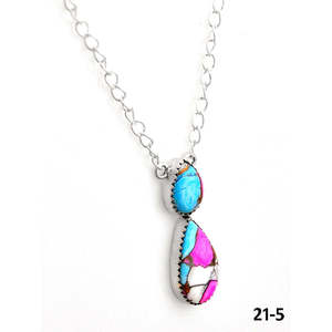 Southwest Style Cotton <b>Candy</b> Mohave & Sterling Silver <b>Necklace</b> with Turquoise Water Drop Pattern for Gift - Product Image 3