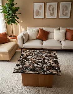 Plateau de table basse en agate noire fait main, design moderne, décoration en pierre pour meubles de maison, centre de table, côté avec géode, décoration d'art pour canapé d'extérieur - Product Image 2