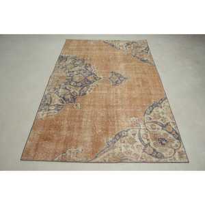 Vintage Rug, Area 4,6x7,2 ft Turkish Rug, <b>Brown</b> Blue Patchwork <b>Wool</b> Rug - Product Image 1