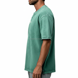 T-shirt à lacets en mélange coton-lin, coupe ajustée, vente en gros, commande en vrac, OEM, étiquette privée, pour hommes - Product Image 5