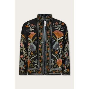Reversible Black Velvet <b>Jacket</b> with Multicolor Suzani Embroidery Finished Autumn Winter Outerwear XL Size Varsity Style - Product Image 1