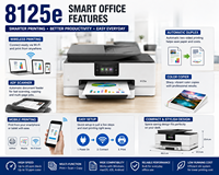 Imprimante jet d'encre couleur tout-en-un A4 8125e sans fil avec scanner recto-verso, copieur et chargeur automatique de documents (ADF) pour bureau, entreprise et domicile, 12 ppm CN