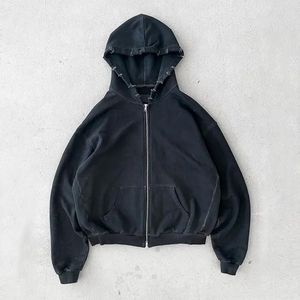 Sweat-shirts pour hommes personnalisés OEM, imprimés, streetwear, 3D, 440 g/m², molleton lourd, vintage, délavé à l'acide, fermeture éclair, 100 % tricoté - Product Image 3