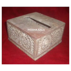 Caja de servilletas de almacenamiento de pañuelos de escritorio para el hogar y la oficina de diseño creativo de moda de alta calidad de artículo tallado Floral de esteatita Natural - Product Image 1