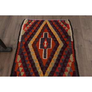 Turkish Rug, <b>Runner</b> 2.7x11.1 ft Vintage Rug, <b>Red</b> Brown Polka dot Wool Rug - Product Image 4