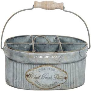 Kitchen Metal Galvanized <b>Utensil</b> Desktop Serving Caddy Tabletop Kitchen Tools New Look Rectangle Shape 6 Compartments Silver - Product Image 1