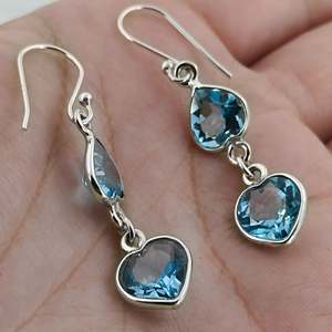 Navya Craft 925 Solid Sterling Silver Fine <b>Stud</b> <b>Earrings</b> <b>Blue</b> Topaz Heart Shape Handmade for Women's Christmas Valentine's Day - Product Image 5