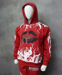 Sweat à capuche unisexe en molleton 100% coton, coupe ample, style streetwear d'hiver, impression intégrale sur soie, impression silicone, strass - Product Image 4