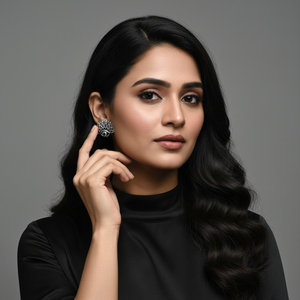 Boucles d'oreilles clous en argent avec œil maléfique, argent sterling 925, boucles d'oreilles en argent 925 pour femmes et filles, à porter lors de mariages, de fêtes, de mariages indiens, de mehendi - Product Image 4