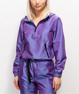 Shining Streetwear Style With Half <b>Zip</b> Lightweight Windbreaker Set Packs Polyester Nylon Construction Kangaroo <b>Pouch</b> Pocket - Product Image 3