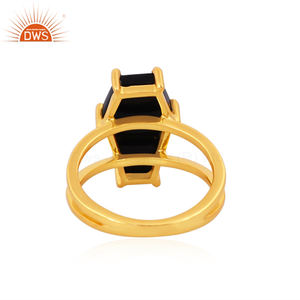 Best Selling Sterling Silver 18K Gold Plated Natural <b>Black</b> <b>Onyx</b> Gemstone <b>Ring</b> Micron Fine Jewelry Manufacturer - Product Image 4