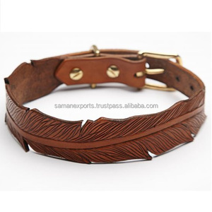 ปลอกคอสุนัขหนังแท้คุณภาพสูงพิเศษดีไซน์ขนนกสำหรับตัดขนแข็งมีทุกขนาด-ผู้ผลิตโดยตรง - Product Image 3