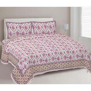 Lavender Floral Cotton <b>King</b> <b>Size</b> Bed <b>Sheets</b> with 2 Pillow Covers (ADB1459) - Product Image 1